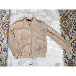 Be Cool Womens Bomber Jacket Beige Chiffon Full Zip Pockets Lightweight M New